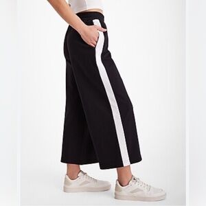 Express Black Wide-Leg Pants with White Stripe